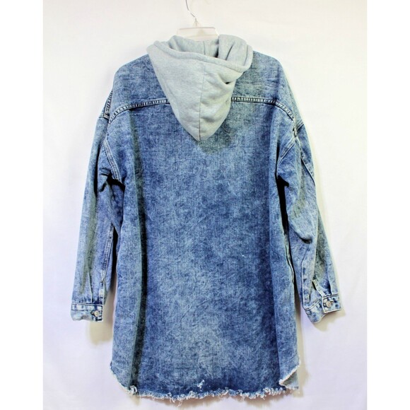 Thrill Jeans Denim Long Jacket Coat Hooded Distressed Sz XL Cotton Womens Y2K - Picture 7 of 8